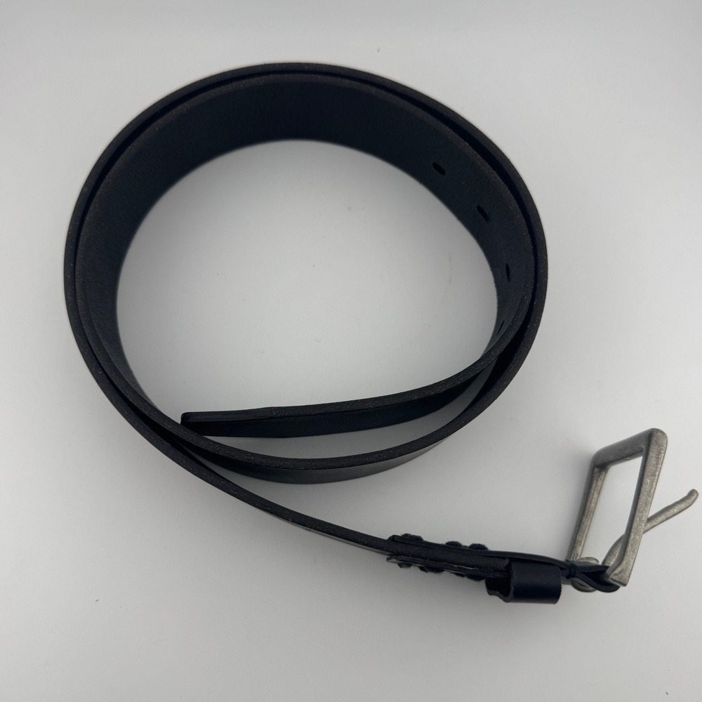 Timberland Mens Genuine Leather Belt Black Silver Buckle Size 36 Casual Rugged